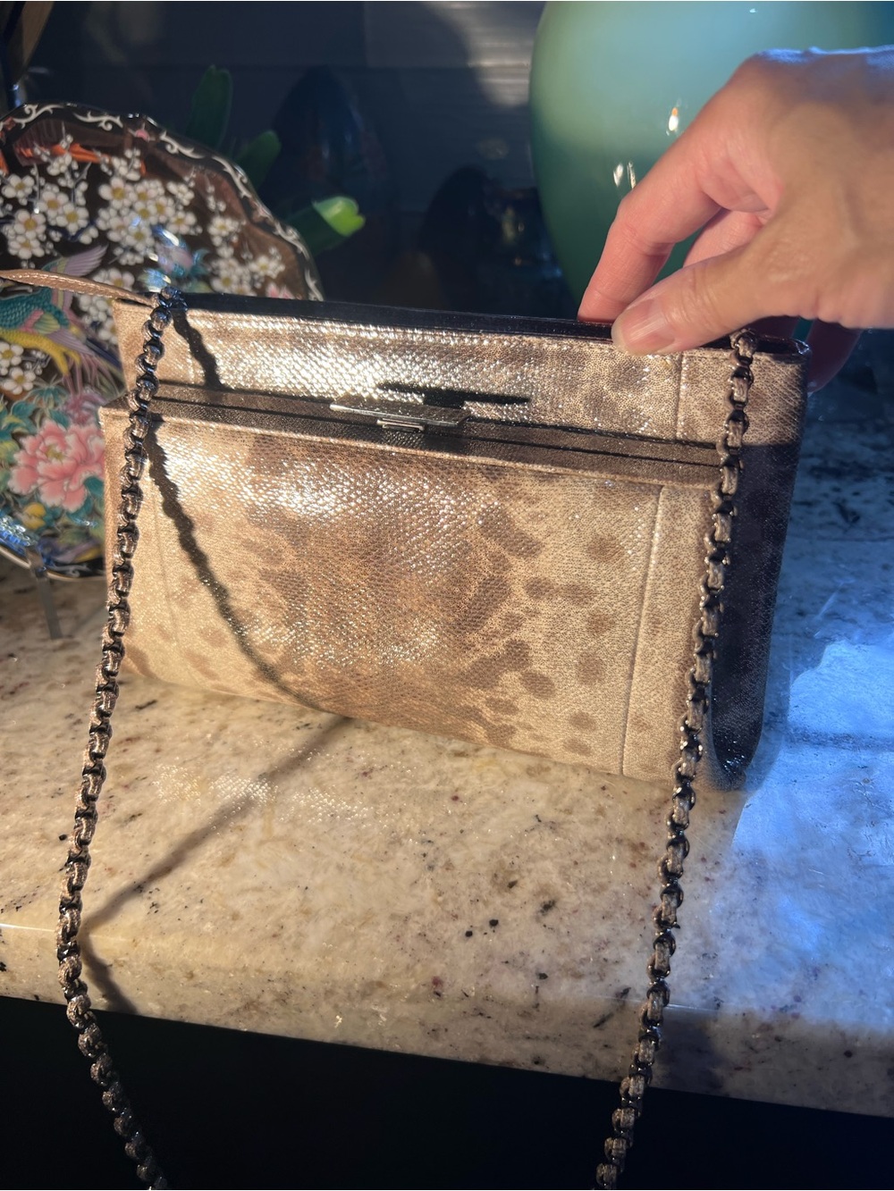 DEVI KROELL Metallic Crossbody Bag with Chain Strap NWOT
